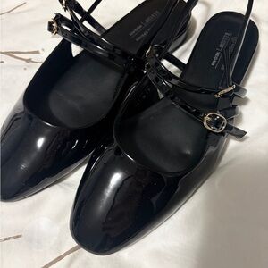 Call It Spring Black Patent Double-Strap open-back shoes